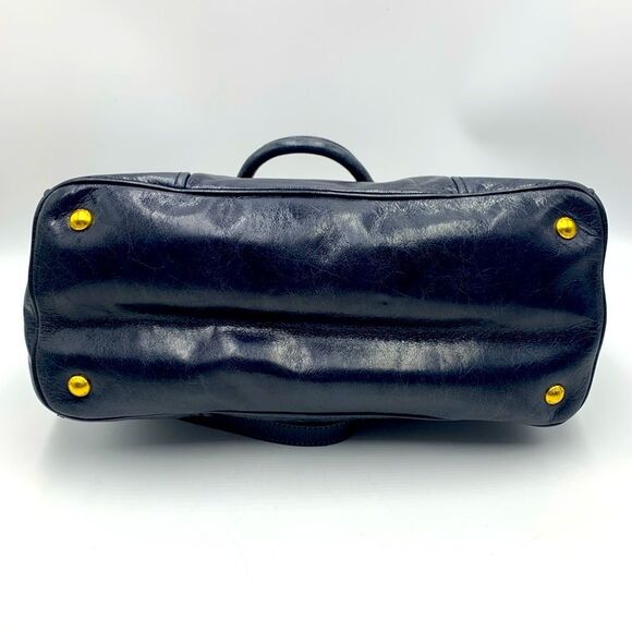 Prada Navy Blue Vitello Shine Medium 2way Shopping Tote Bag Preloved Purse - Picture 8 of 16
